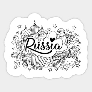 Hand lettering and doodles elements of Russia Sticker